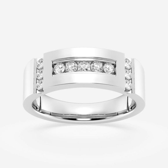 1/2 ctw Round Lab Grown Diamond Men's Framed Channel Set Wedding Band - Picture 1 of 6